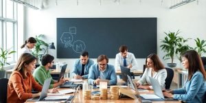 Eri aloilla työskentelevät ammattilaiset yhdessä toimistossa.