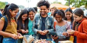 Nuoria erilaisissa rahantienausaktiviteeteissa ulkona.