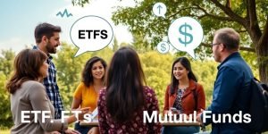 Ihmiset keskustelemassa sijoitusstrategioista ulkona.